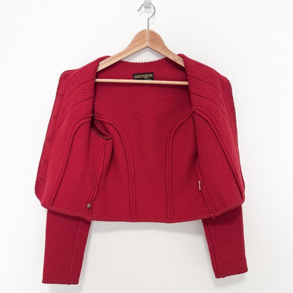 Vintage Geiger Tyrol Red Boiled Wool Puff Sleeve Jacket Made in Austria Size 38 - Picture 9 of 15